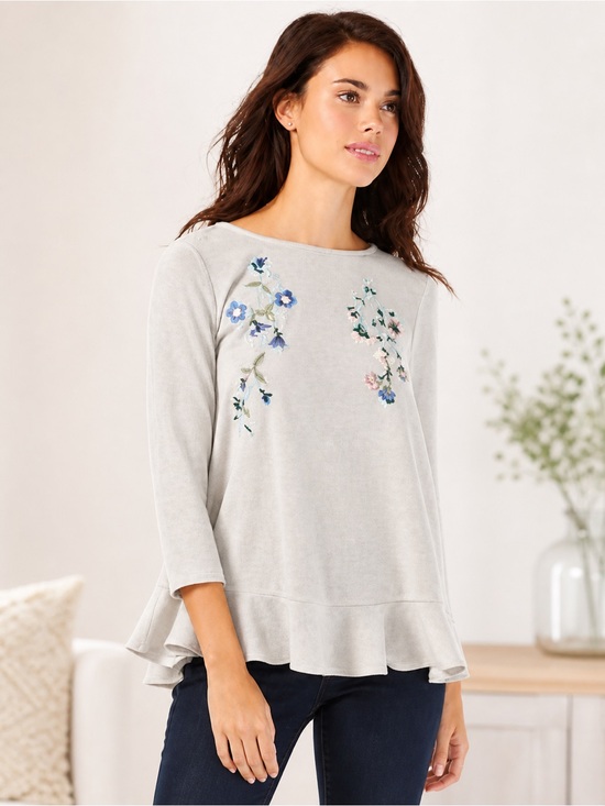 LC Lauren Conrad Sweaters - LC LAUREN CONRAD Sweater Gray Floral Embroidered Boho Peplum Sizes S XL
